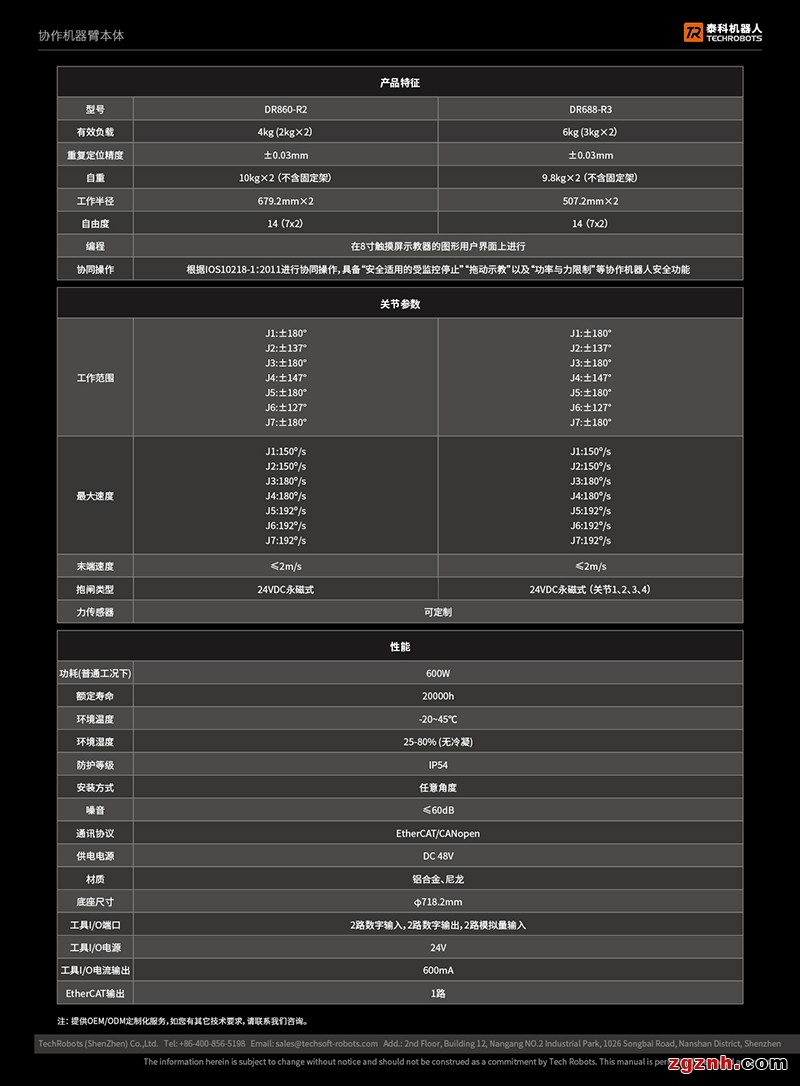 雙臂協(xié)作機器人選型參數(shù)